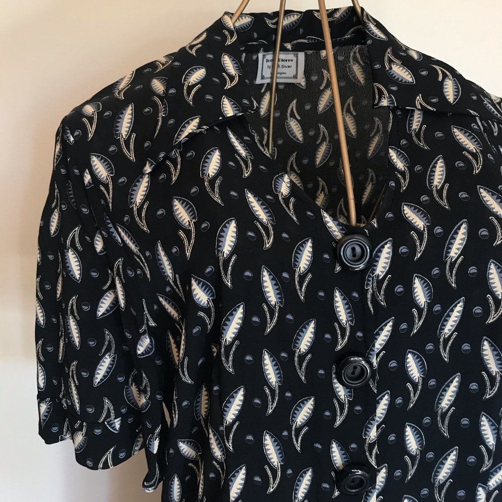 Vintage inspired rayon crepe print 1990's midi shirt dress M - Picture 2 of 12